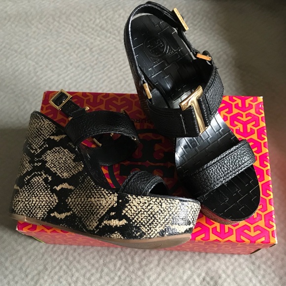 Tory Burch Shoes - Gorgeous Tory Burch black platforms wedges EUC!